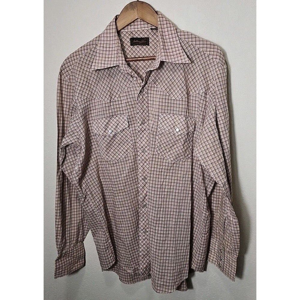 Vintage Anthony Blair Pearl Snap Western Mens Shirt Large 16 -16 1/2 Long Sleeve